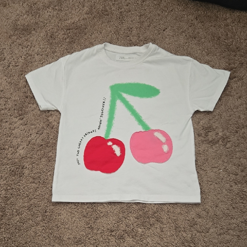 Rare Zara Cherry Patched Graphic White Tee Y2K Aesthetic Cute Summer Tee New